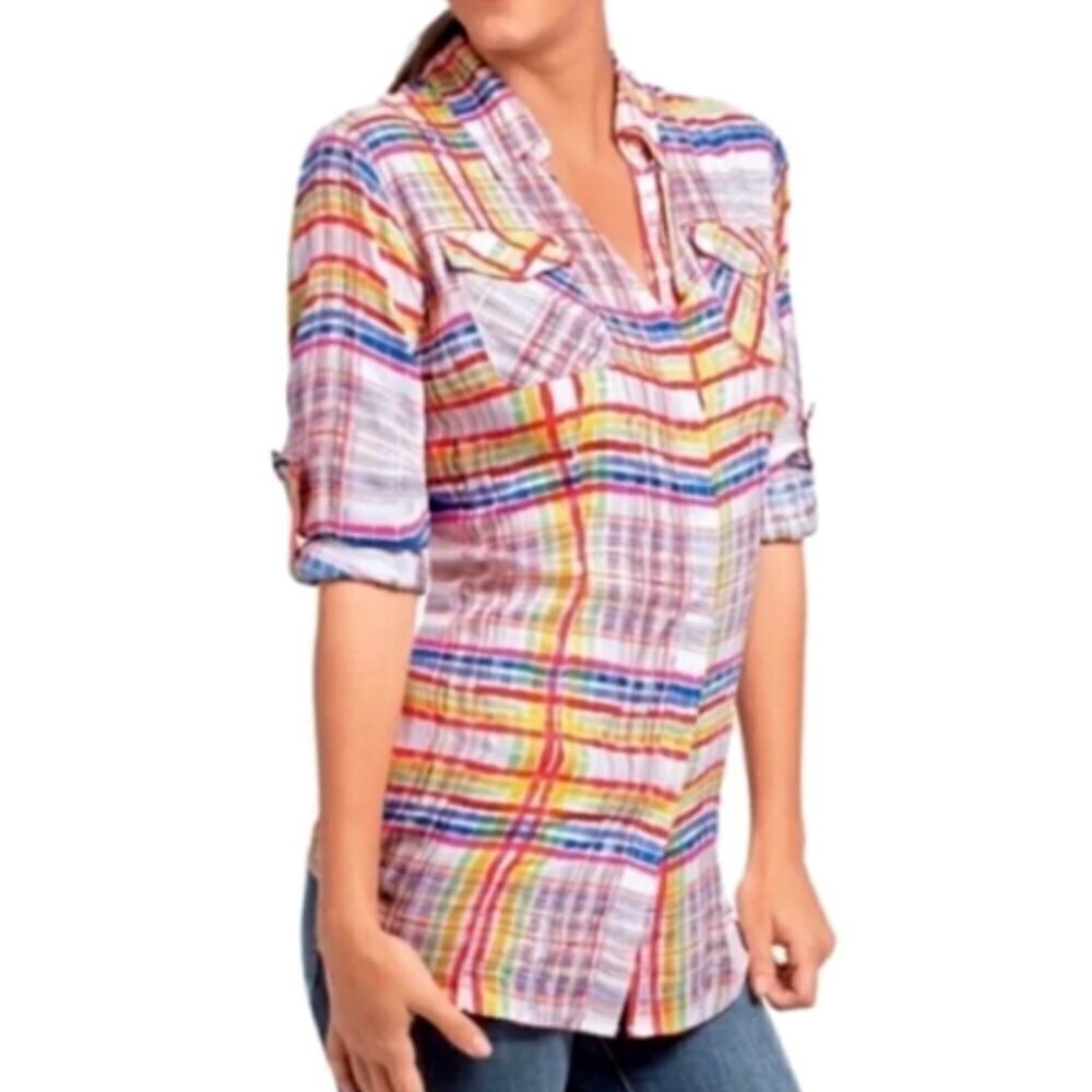 CAbi Cirque Style 797 Pink Multicolor Plaid Button Down Shirt Sz S #84E